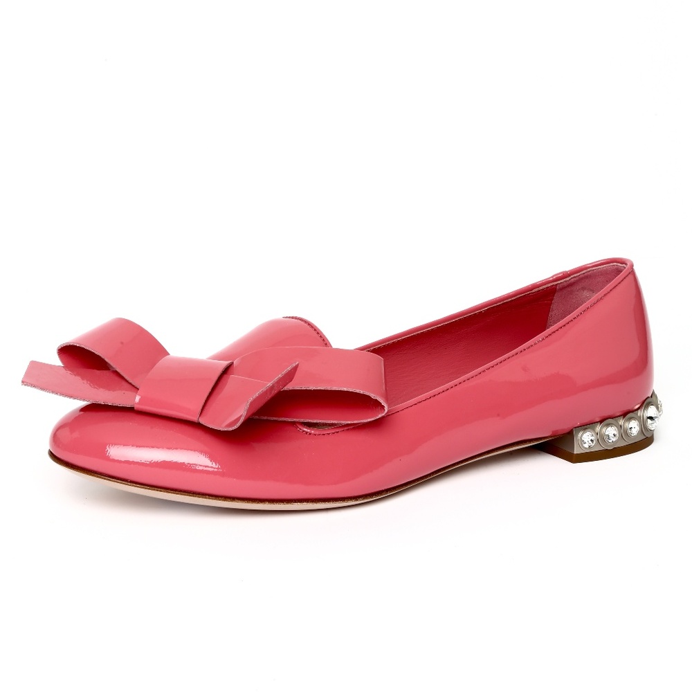 Miu Miu Pink Jewel Heel Patent Bow Flats 7.5